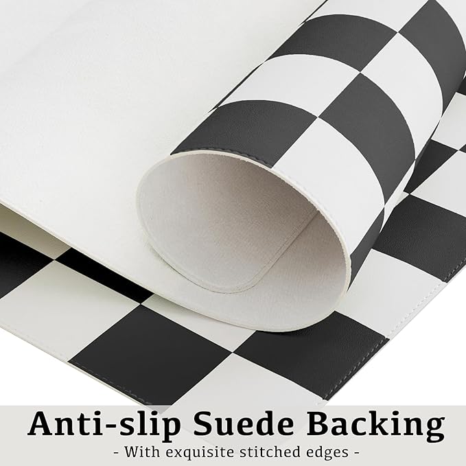 Checkered Desk Mat, 31.5" x 15.7" Large Cute Black White Aesthetic Retro Accessoires, PU Leather Computer Laptop Desk Mat Mouse Keyboard Pad, Desk Writing Makeup Mat for Vanity/Work/Home Decor