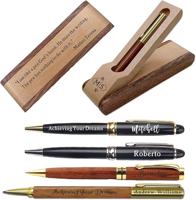Customized BallPoint Pen with Name, Elegant Fancy Nice Gift Wood Pen Set for Men & Women, Custom Name Engraving with Wooden Gift Box, Custom Birthday Anniversary Christmas Graduation Gifts