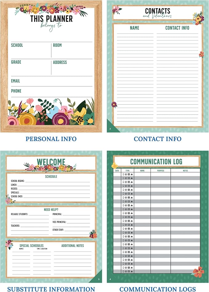 Carson Dellosa Grow Together Teacher Planner, 2026-2027, 8" x 11" Green Spiral Bound Lesson Plan Book With Stickers, Checklist, Notes, Garden Theme School Supplies for Classroom Organization