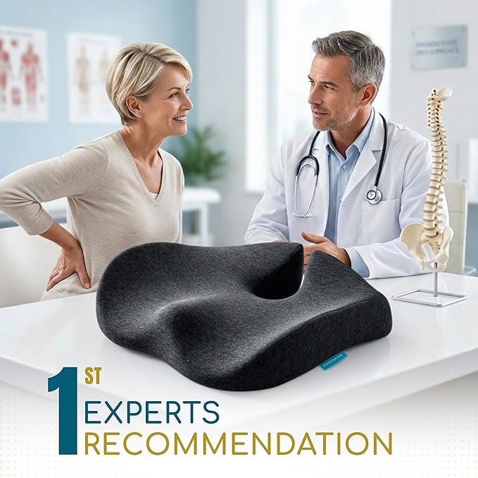SitCushion Extra Large Memory Foam Seat Cushions for Office Chairs, Pressure Relief Seat Cushion for Tailbone Pain Relief, Sciatica & Back Pain, Ergonomic Office Chair Cushion for Long Sitting (Black)