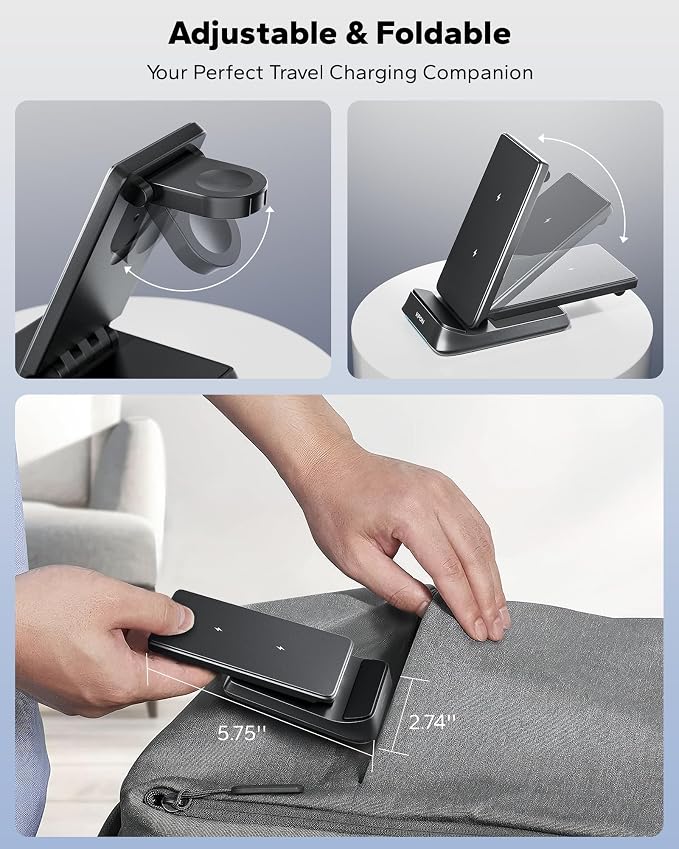 3 in 1 Charging Station for Samsung, Wireless Charger for Thick Cases, Foldable Phone and Watch Charger Stand for Galaxy S26/S25/S25 Ultra/S24/Z Fold/Android Devices, Galaxy Watch and Earbuds