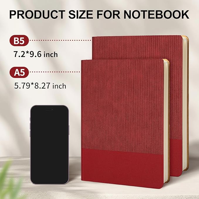 Lined Journal Notebook for Work College Ruled Note Book 5.79"x8.27" A5 PU Leather Daily Journaling 216 Pages for Women Men Writing Home School Supplies Business (BlackRed)