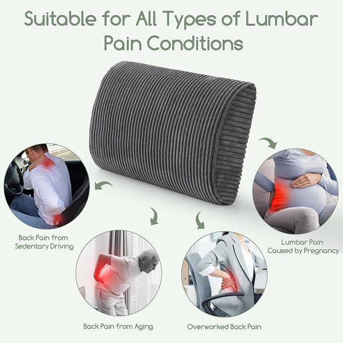 Lumbar Support Pillow for Recliner Chair/Accent Chair/Couch, Large Memory Foam Back Support Cushion for Elderly, Recliner Cushions for Back Rest, Pain Relief, Reading, Washable Cover, Dark Grey
