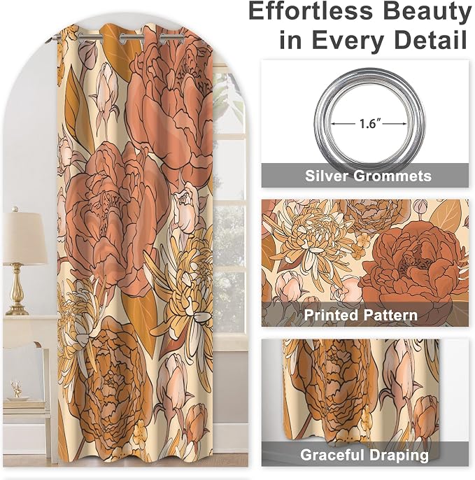 Boho Floral Blackout Curtains for Bedroom, Bohemian Patterned Black Out Curtains 84 inch Long, Spring Room Darkening Curtains for Living Room, Thermal Insulated Window Bedroom Curtains 2 Panels Set