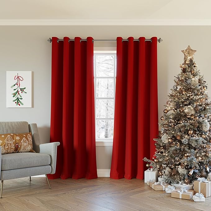 Sun Zero Nordic 2-Pack Theater Grade Noise Reducing Extreme 100% Blackout Grommet Curtain Panel Pair, 52" x 84", Red