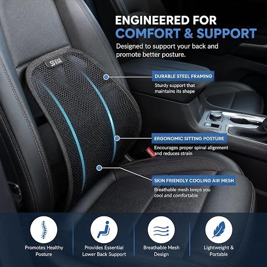 Lumbar Back Support | Adjustable Breathable Mesh Ergonomic Car Seat Home Office Desk Chair Pain Relief Cushion (Lumbar Support, 1, Pieces)