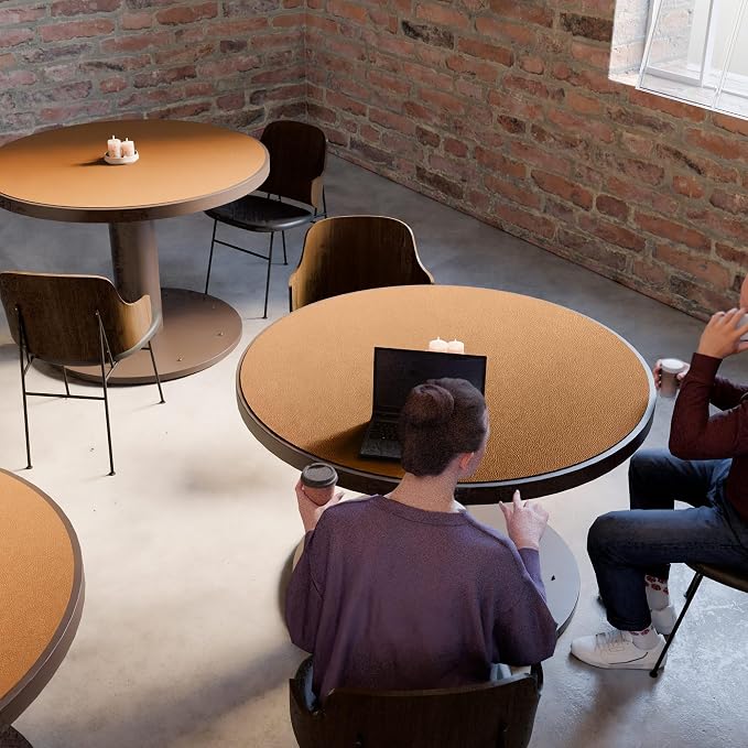 MAIDERN 42 Inch Round Cork & Leather Table Pad Protector, Cuttable Size (36-42 Inch), Trimmable Dining Table Mat, Heat Resistant/Non-Slip Table Cover for Kitchen, Office, or Restauran (Brown)