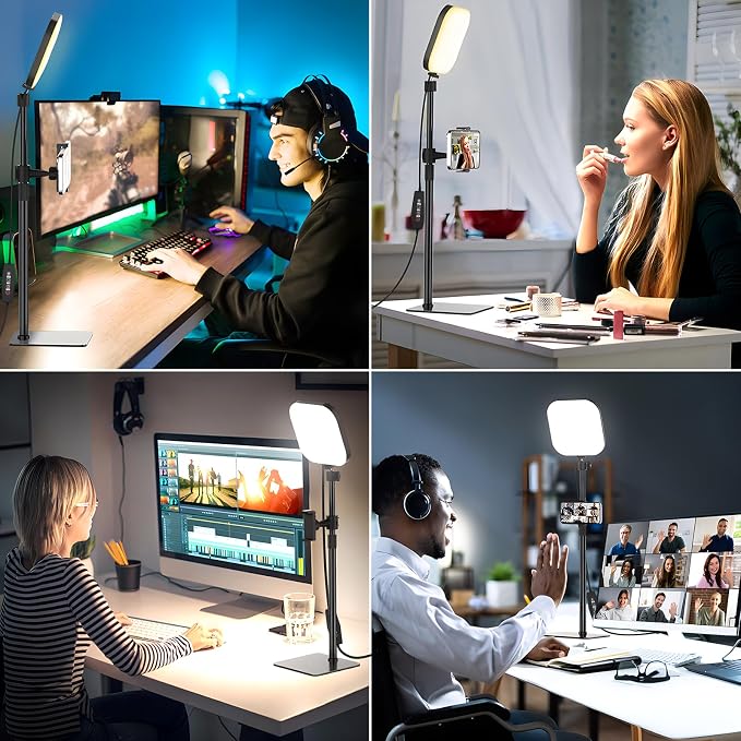 Mojimdo Video Conference Lighting, 180 LED Webcam Light with 3 Color & 5 Brightness for Video Recording, Zoom Light with Phone Holder for Laptop Computer Online Meeting, Video Calls, Live Streaming