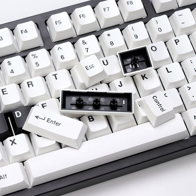Bow PBT Double Shot Keycap Set,174 Keys White and Black Custom Key Cap Keycaps 60 Percent Cherry Profile Keycaps for 61/64/68/84/87/100/104/108 Mechanical Keyboard