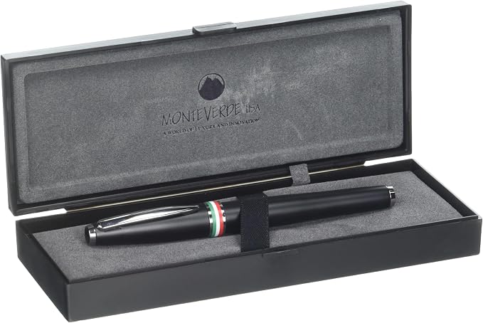 Monteverde USA Aldo Domani Italia Fountain Pen Matte Black - Flex Nib - Luxury Writing Pen - Italian Design - JoWo Stainless Steel Nib - Smooth Ink Flow - Refillable - Gift Box Included