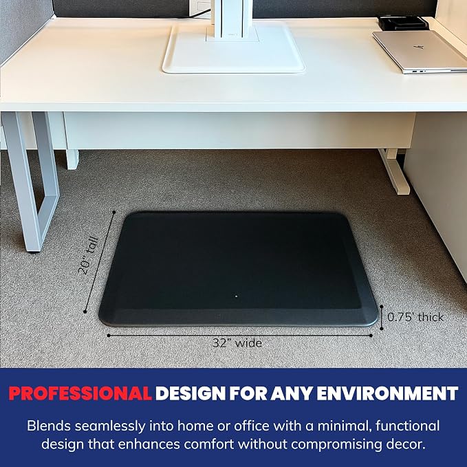 Patented One Foot Moveable Premium Ergonomic Anti-Fatigue Foam & Gel Mat for Adjustable-Height Office Desks, Kitchen Floors, and Home Use, Made in USA, Charcoal Black for Carpet