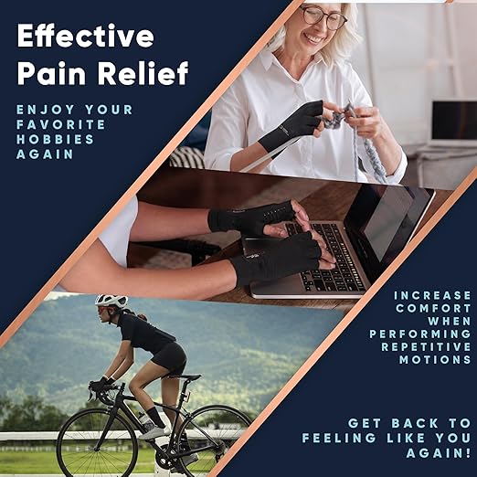 Copper Compression Arthritis Gloves | Fingerless Arthritis Carpal Tunnel Pain Relief for Men & Women | Hand Support Wrist Brace for Neuropathy, Rheumatoid, Tendonitis, Swelling, Typing Grey XL
