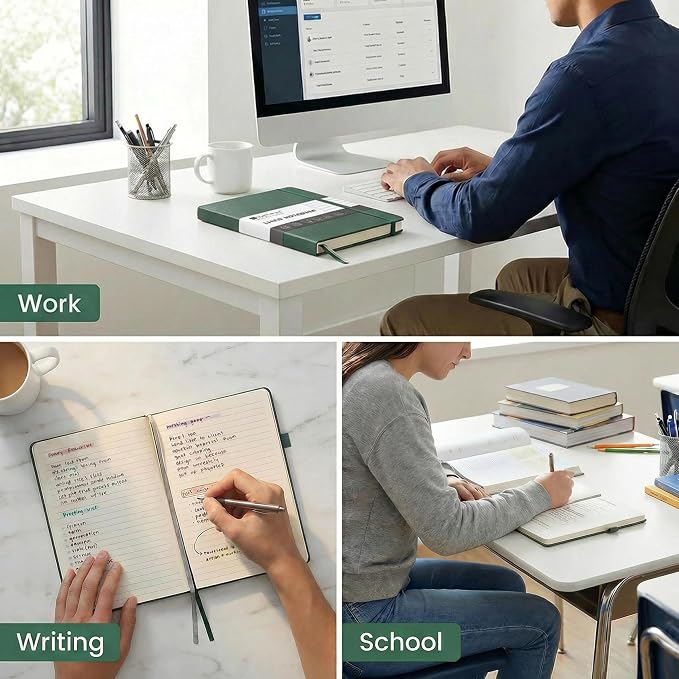 &And Per Se Lined Journal Notebook – A5 Hardcover, 160 Pages 100gsm Thick Paper, College Ruled for Writing - 5.7”x8” (Dark Green)