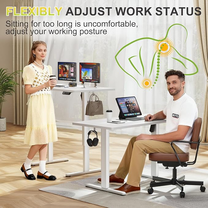 Furmax Electric Standing Desk, 40 x 24 Inches Sit Stand up Desk, Sit Stand Height Adjustable Home Office Desk with 4 Height Position Memory (White, 40)