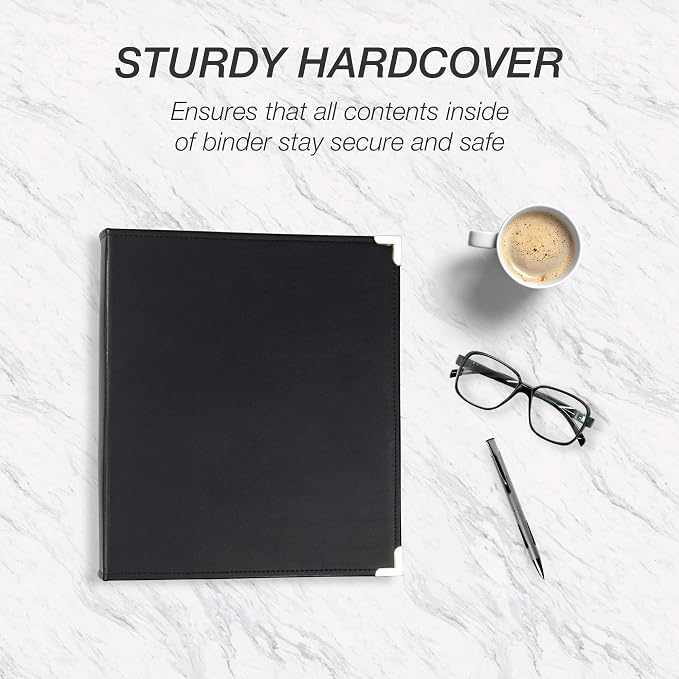 Samsill Classic Collection Leather 3 Ring Binder, Executive Presentation Portfolio, 1.5 Inch (Holds 325 Sheets), Brass Round Ring, Black