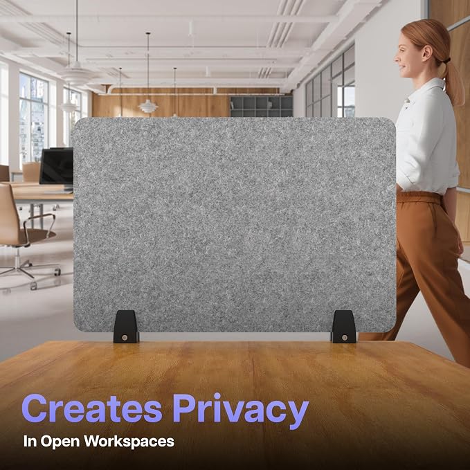 ReFocus Raw Clamp-On Acoustic Desk Divider, Noise-Reducing PET Privacy Panel for Offices, Sound-Dampening Desk Partition for Focused Work, Easy Installation Workspace Divider (24" × 16", Castle Gray)
