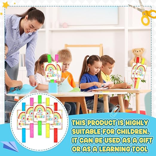 50 Sets Back to School Gifts Plastic Rulers with Inspirational Cards 12 Inch Transparent Assorted Color Ruler with Centimeters and Inches Gifts for First Day Student Classroom Prize School Supplies