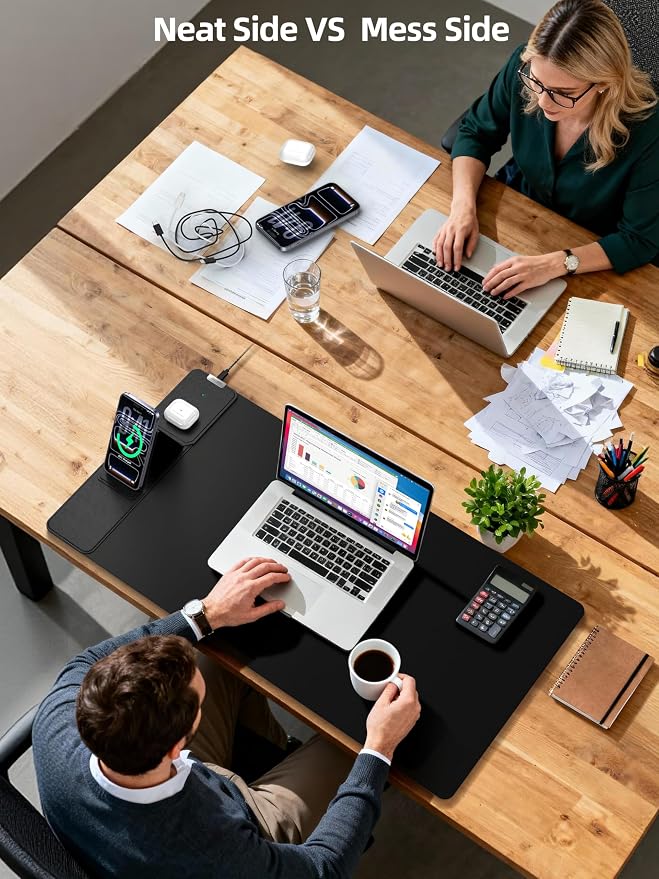Mouse Pad with Magnetic Wireless Charging & Adjustable Phone Stand, 31.5"x15.8" Extended Desk Mat, Waterproof Ultra-Smooth Keyboard Pad, Non-Slip Base, Black