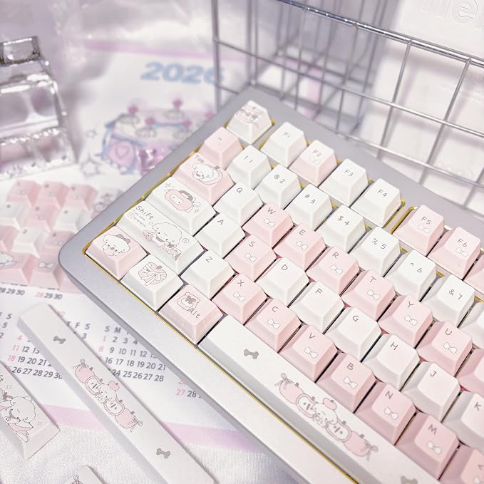 Pink Puppy's Fruits Keycaps 140 Keys, Cherry Profile PBT Key Caps Set, Dye Sublimation Cute Keyboard Keycaps, Custom Key Cap for Cherry MX Switches Mechanical Gaming Keyboard 60% 75% 100%