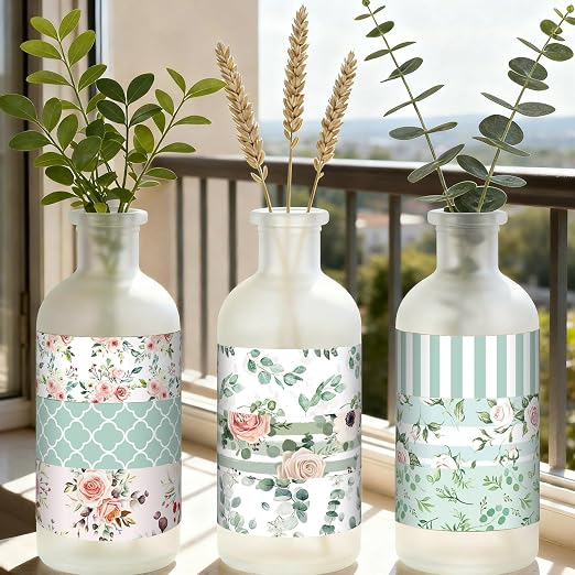 12 Rolls Watercolor Floral Washi Tape Set 15 mm Vintage Flower Decorative Masking Tape for Summer School Arts DIY Craft Scrapbook Journal Supplies Gifts(Pink and Green,Spring)
