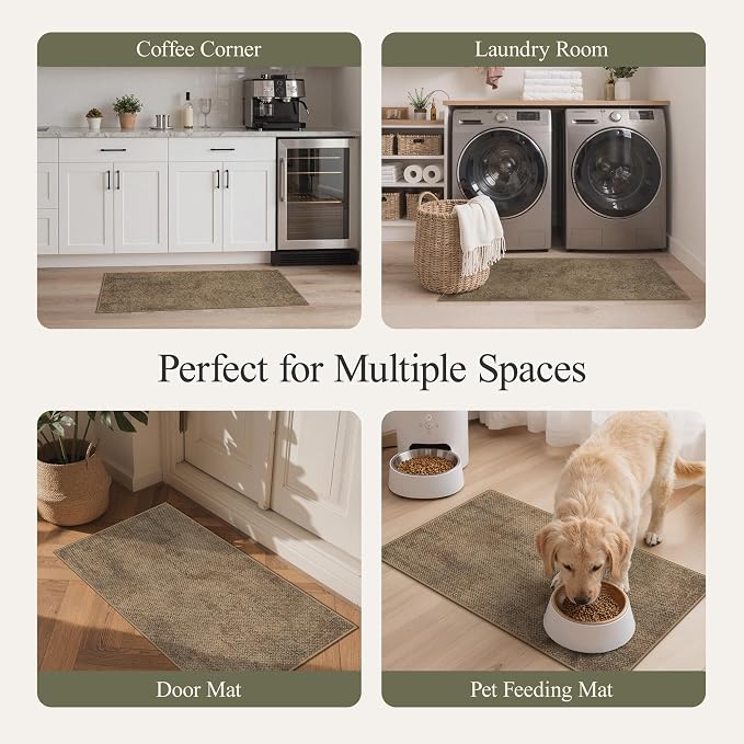 GENIMO Kitchen Mats for Floor 2PCS, Washable Absorbent Runner Rugs for Kitchen, 17.3"x47"+17.3"x30", Cushioned Non Slip Kitchen Rugs for Kitchen Floor,Standing Mat Rug for Home, Sink, Laundry, Jute