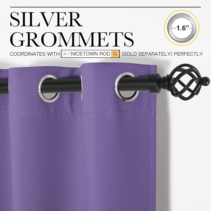 NICETOWN Lilac Purple Blackout Curtains 90" Long for Office, Dining Room, Guest Room, Sound Reducing Heat and Cold Block Curtain Panels for Modern Room Decorative (55" Wide, 2 Pieces)