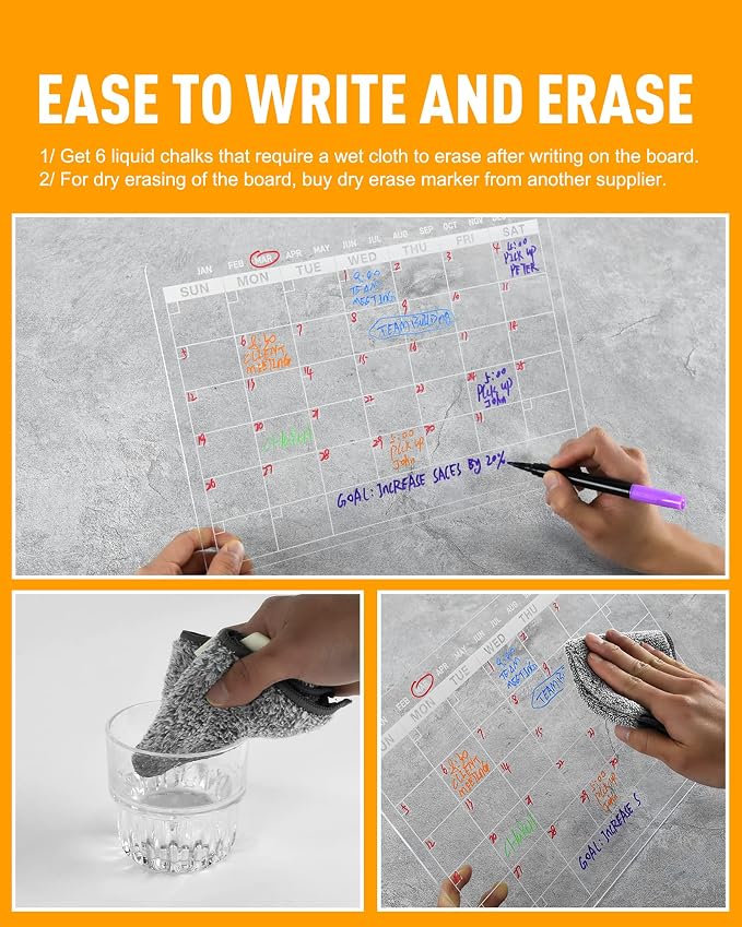 Acrylic Dry Erase Calendar Board to Do List Desktop Clear Memo Note Board, 9x13 Tabletop Whiteboard with Stand for Office, Home, School, Includes 6 Dry Erase Markers White