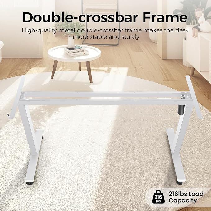 Electric Standing Desk 63 x 24 Inches Adjustable Height Ergonomic Sit Stand Up Curved Desk for Home Office Computer Desk Memory Preset with Wheels and White Frame/Oak Top