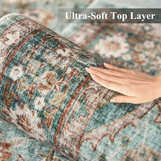 TOPRUUG Washable Oriental Area Rug - Green 10x10 Area Rugs for Living Room Bedroom Dining Room Under Kitchen Table - Non-Slip & Stain Resistance Rug for High Traffic Area (Green, 10x10)