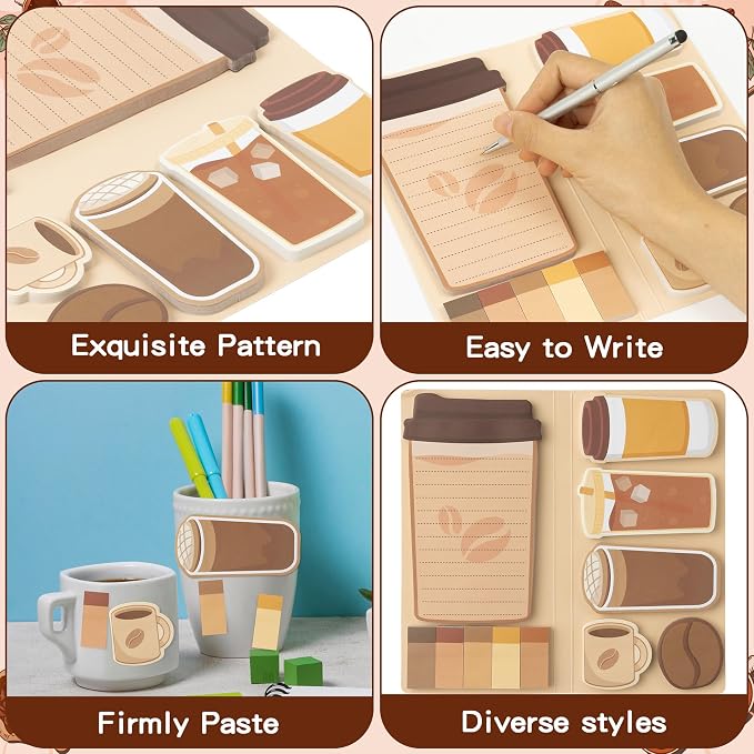 B1ykin Cute Sticky Notes Set - First I Drink The Coffee Then I Do The Things Self-Stick Notes Pad, 550 Sheets Writing Memo Pages Sticky Notepad for Teacher Appreciation Gifts for School (Coffee Lover)