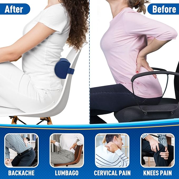 CushZone Lumbar Roll Support Pillow for Office Chair, Car, Gaming Chair, Memory Foam Back Cushion with Washable Cover for Relieving Back Pain & Improving Posture,Blue
