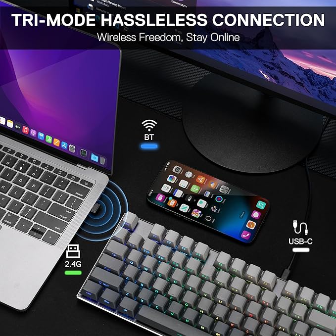 Redragon K556 PRO 104 Keys Wireless RGB Gaming Keyboard, Tri-Mode Aluminum Mechanical Keyboard w/Noise Dampening Layers, Hot-Swap South-Facing RGB Socket, Gradient PBT Keycaps & Custom Linear Switch