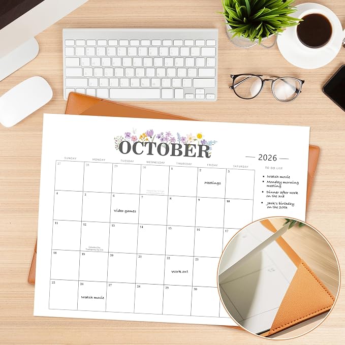 Desk Calendar 2026-2027 - 18 Month Desktop Calendars (Jan 2026–Jun 2027),Large 22x17 Monthly Calendar with Home & Office Floral Desk Pad Calendars (Brown, 22 * 17)