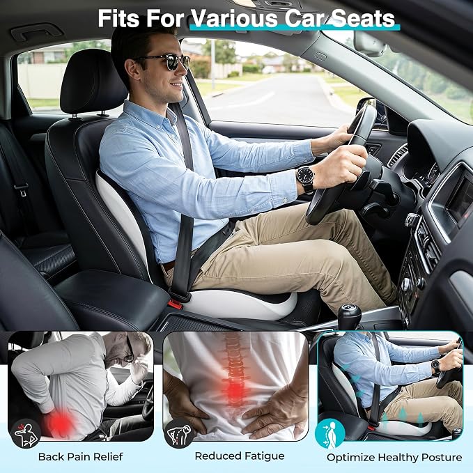 Seat Cushion for Office Chair and Car, L-Shaped Memory Foam Truck Driver Seat Cushion, Ergonomic Sciatica & Tailbone Pain Relief Cushion with Non-Slip Breathable Cover, Back Support for Office Chair