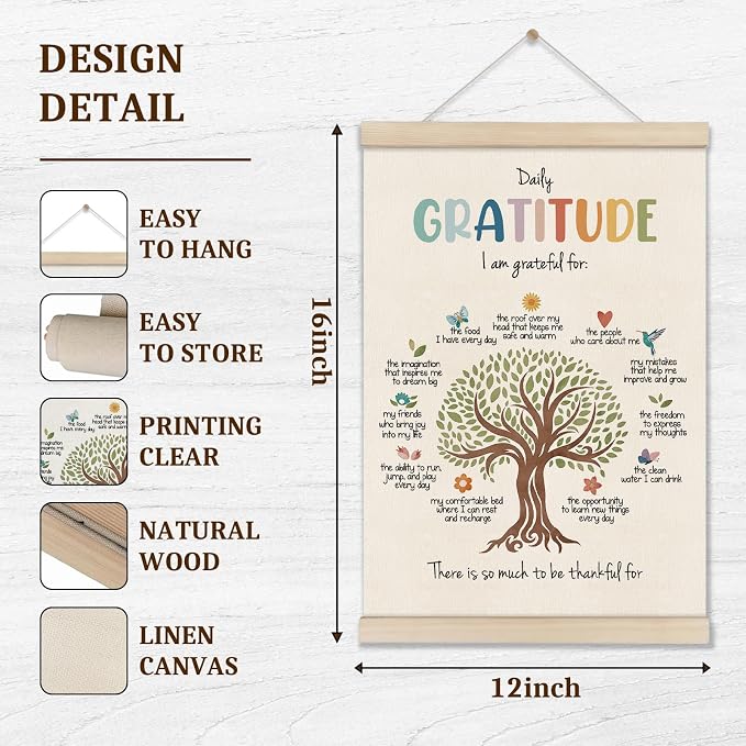 DOI-LANEE Inspirational Motivational Daily Gratitude Poster Hanger Frame, Mental Health Affirmation Wall Art 16x12 Inch, Therapy Counseling Office Wall Decor, Psychology Gifts