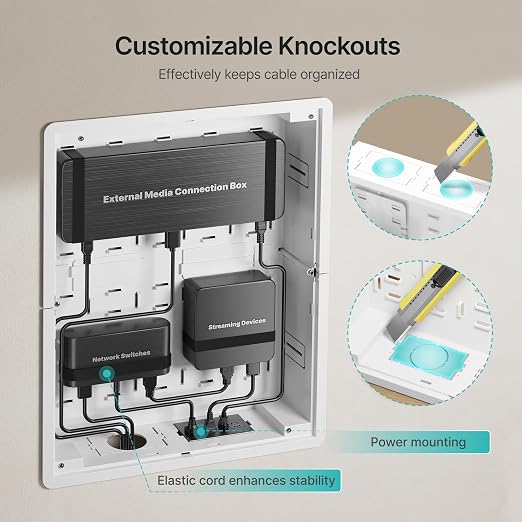 17" in-Wall Media Box Recessed Outlet Cable Management Kit 2 Pack | Structured Media Enclosure, One Connect & Network Switches, Fits Fire TV Stick Samsung, Recessed Design, 2 Pack