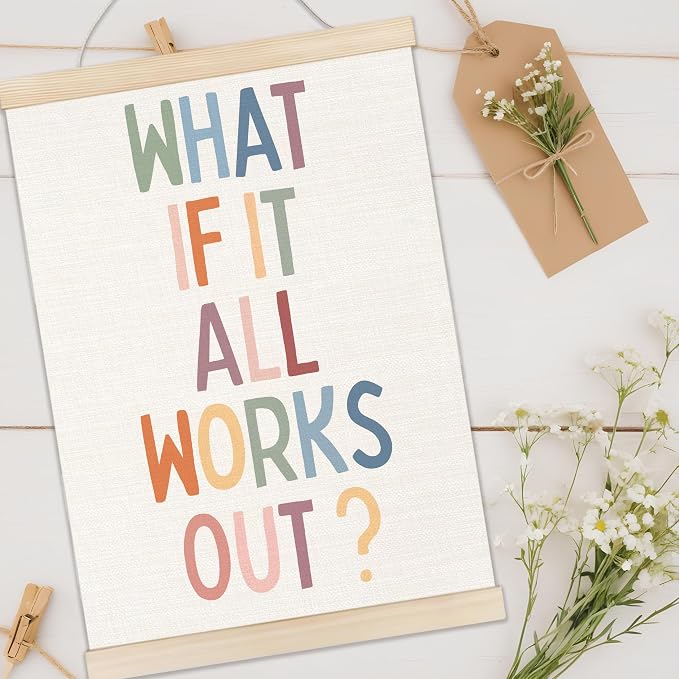 Welshower Boho Inspirational Poster Hanger Frame, What If It All Works Out Positive Affirmations Motivational Wall Art Prints Decor for Home Living Room Bedroom Office, 12x16 Inch