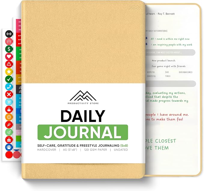 Best Daily Journal for Men & Women - Gratitude, Manifestation & Guided Journal with Prompts for Personal Growth (A5, Cream) - PRODUCTIVITY STORE