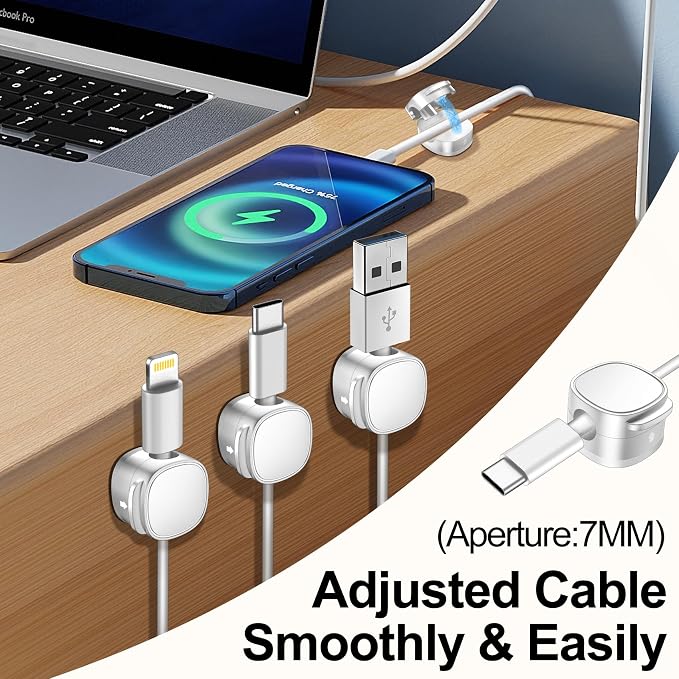 6 Pack,Magnetic Cable Clips & Silicon Cable Ties Cable Organizer | [Cable Smooth Adjustable Under Desk Organizer],Cable Management,Cord Holder-Desk Stand Holding,Adhesive Home Cable Keeper