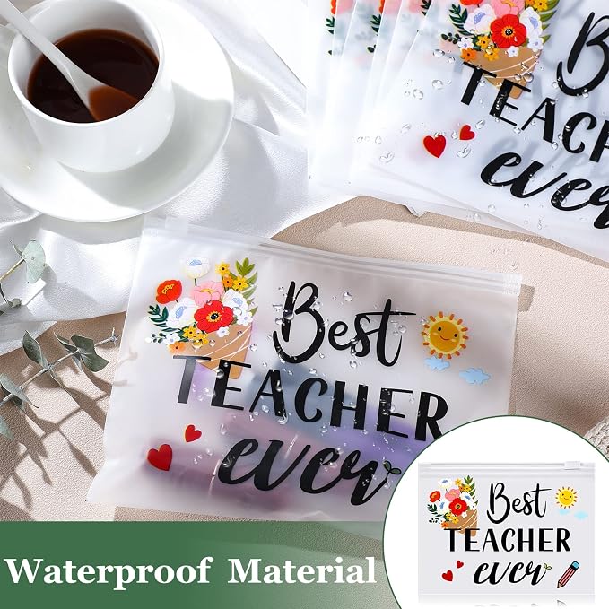 60 Pcs Teacher Appreciation Gifts Bulk Best Teacher Ever Small Waterproof Makeup Toiletry Bag Pouch Cosmetic Pencil Bag Thank You Gifts for Women Men Travel Back to School Season Supplies