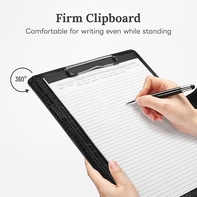 Clipboard Folder Padfolio, Mymazn Writing Portfolio Faux Leather Clipboards with Cover for Legal Pad Holder Letter Size A4 8.5 x 12 for Business Conference Notepad Clip Boards