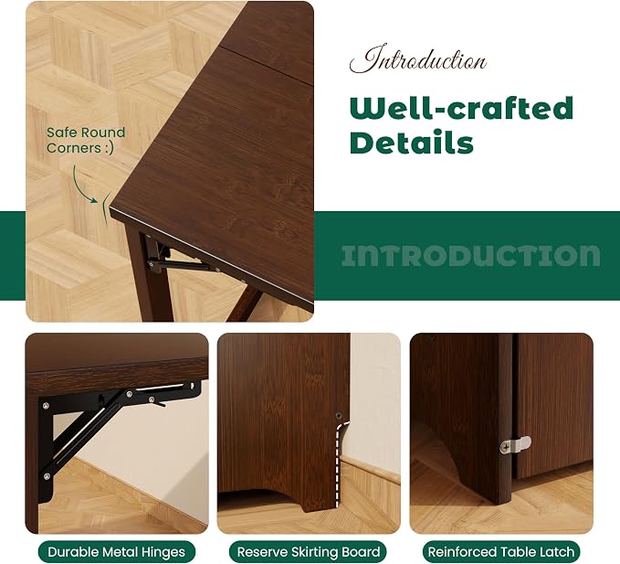 HDDFER Bamboo Folding Desk for Small Spaces,Hidden Desk with Storage Shelf, Foldable Computer Desk for Bedroom Home Office, Mid Century Modern Fold Out Table Writing Table, Walnut
