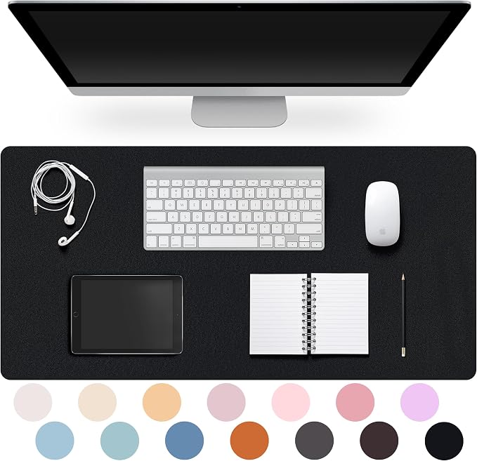 Leather Desk Pad Protector,Non-Slip Desk Pad(Black, 35.4" x 17") | on-Slip PU Leather Large Mouse Pad,Easy Clean Desk Protecor Mat,Writing Pad for Office Work/Home/Decor