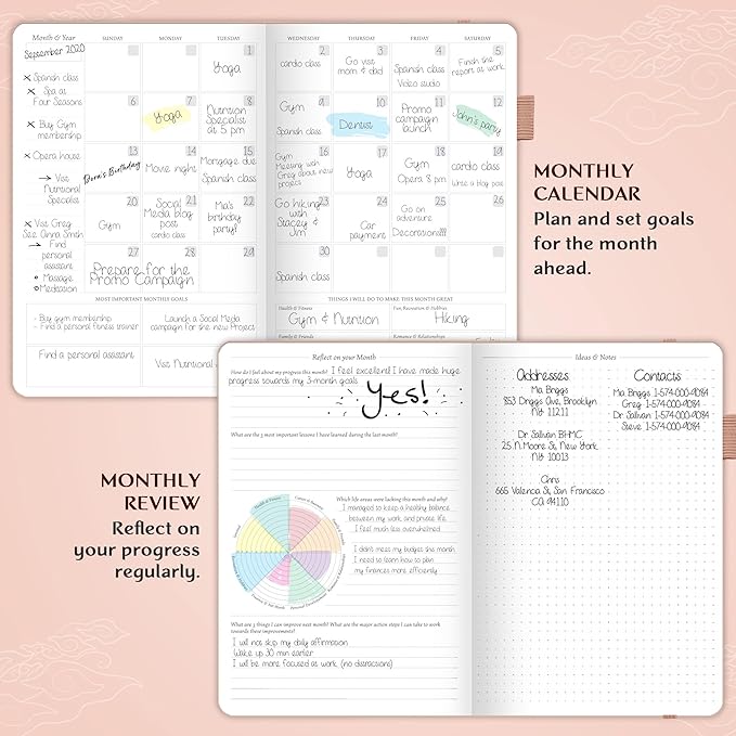 Legend Undated Weekly Planner – Goal Planner Journal & Organizer Notebook – Agenda Book with Monthly Calendar & To-Do List, A5 (Rose Gold)
