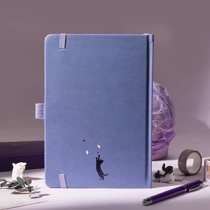 TIEFOSSI A5 Lined Journal, Cute Cat Journal for Women Girls, College Ruled Notebook with Pretty Sakura Pattern, Aesthetic Diary for Writing Journaling Drawing, Golden Edges