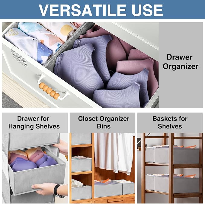 Drawer Organizer Clothes 24 Pack, Fabric Closet Organizers and Storage Bins for Underwear Sock, Odorless Dresser Drawer Dividers for Baby Nursery Organization (Grey)