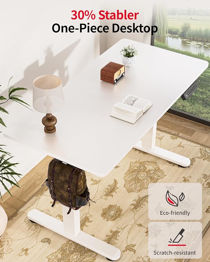 Okin Standing Desk Electric Adjustable Computer Whole Piece Stand up Desk Office Gaming Home Office Memory Desks 48x24 inches White