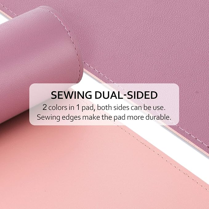 Purple/Pink Dual Sided PU Leather Desk Pad, Upgraded Sewing Laptop Mat, Waterproof Large Mouse Pad, Non-Slip Writing Kids Painting Mat Desk Blotter Protector for Office/Home 31.5"x15.8" (80x40cm)