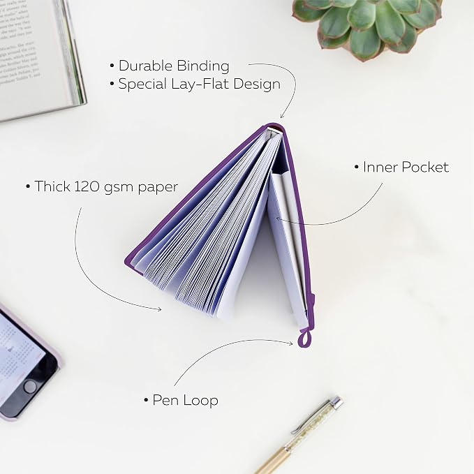 Clever Fox Dotted Notebook – Dot Grid Bullet Numbered Pages Hard Cover Notebook Journal With Thick 120g Paper and Pen Loop, Stickers, 3 Bookmarks, Smooth Faux Leather, 5'' x 8.25'' - Deep Purple