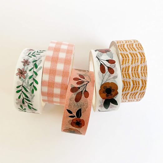 Washi Tape Set of 16 Rolls of 15 mm Wide Cute Decorative Washi Tape for Journaling, Scrapbook, Washy Crafts, Bullet Journals, Planners, DIY Décor, Craft Supplies For Adults & Kids (Meadow)